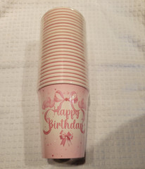 Pink Bow Birthday Decorations for 24 Guests – Plates, Napkins, Forks, Cups, etc.
