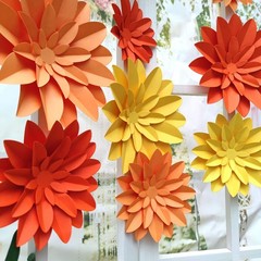 9 Pack Orange Flower 9 in 6 in Fall Autumn Thanksgiving, Party Wall Backdrop