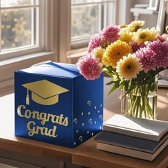 Graduation Card Box Holder, Congrats Grad 8.5 x x inches, Blue