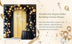 10x10ft Gold Sequin Backdrop Curtains, Wrinkle Glitter Backdrop Drapes for