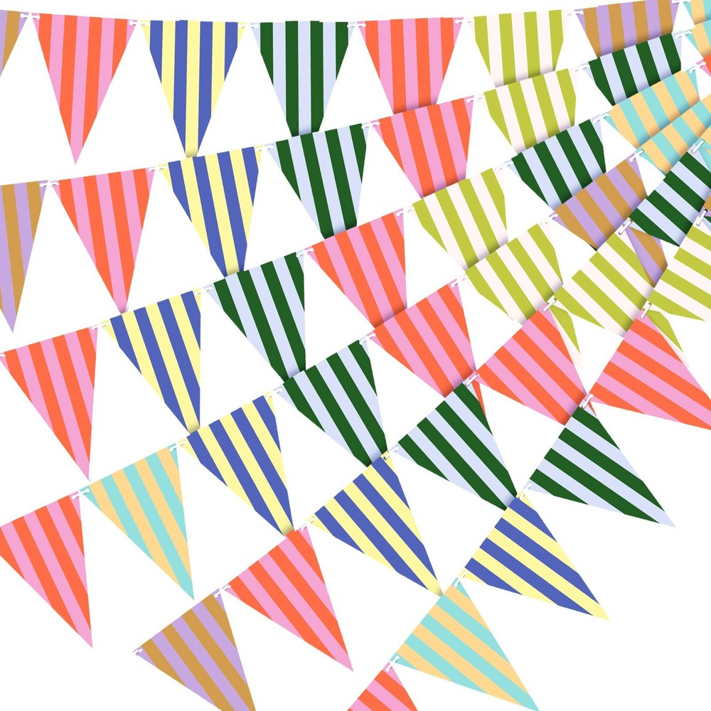 6 Pack Italian Summer Party Decorations Orange Green Stripe Pennant Summer Ba…