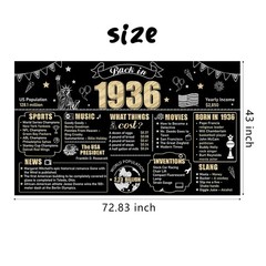 90Th Birthday Black Gold Party Decoration, Back in 1936 Banner 90 Year Old Birth