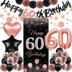 Versatile 60th Birthday Decorations – Rose Gold & Black Theme for Celebrations