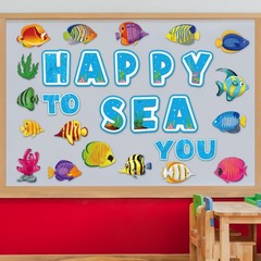 Tropical Fish Cutouts, Ocean Theme Party Decor, Multicolor Bulletin Board