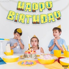 , Large Happy Birthday Banner – 10 Feet | Yellow Pre Strung Cartoon Banner Si…