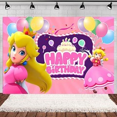 Peach Princess Backdrop Happy Birthday Party Background Photo Banner Supplies