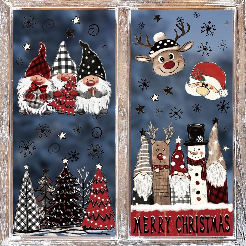Horaldaily 50 PCS Christmas Window Cling Sticker, Red Xmas 11.5 x 8.3,