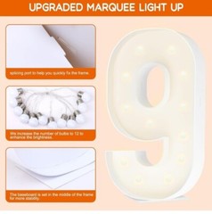 Marquee Number With Lights Foam Board Cut Out for 9th Birthday/Anniversary 3FT