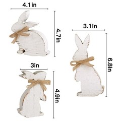 Easter Decorations 3 Pcs Rustic Bunny Wooden Table Centerpiece Signs White, F…