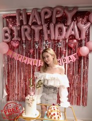 Haolongfa Pink Happy Birthday Balloon Banner 16 Inch