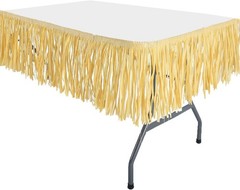 Hawaiian Luau Grass Raffia Fringe Banner Table 143 inch(W)x12 inch(H), Brown