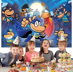 Dog Man Party Supplies Backdrop Banner Poster Vinyl Birthday Gift 5x3ft