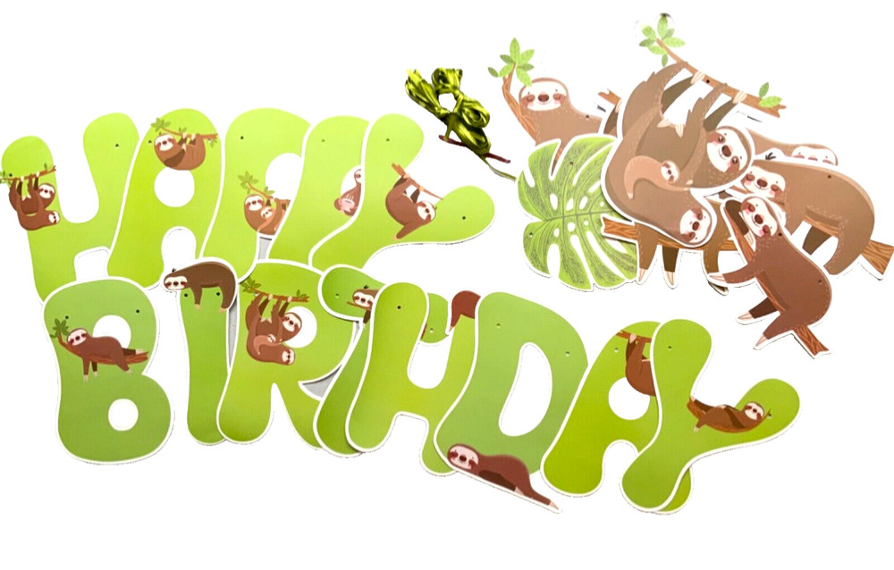 SLOTH BIRTHDAY PARTY DECORATIONS SUPPLIES HAPPY BIRTHDAY BANNER & DECORATIVE