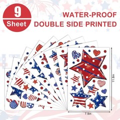 9 Sheets Patriotic Window Clings Watercolor Red White Blue Star Heart Window