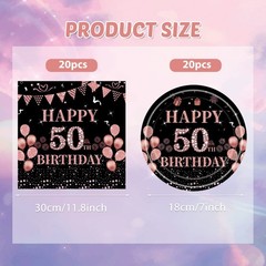 40Pcs 50th Birthday Decorations for Women Vintage Black Rose Gold 6.5,
