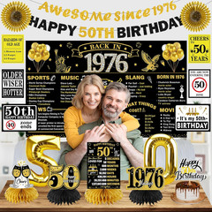 1976 50Th Birthday Decorations for Men Women, Black Gold Happy 50 Years Old Birt