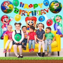 Super Mario Party Decoration Balloons Banner Tableware Tablecloth Plates Set Cup
