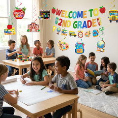 Welcome to 2Nd Grade Decorations, Back to School Banner with Hanging Swirls | NO