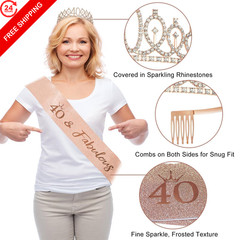 40th Birthday Decorations for Women, Happy Black Rose Gold