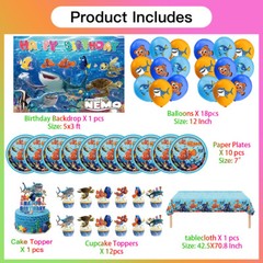 Finding Nemo Party Supplies Set Plates Balloons Banner Cake Topper Birthday Gift