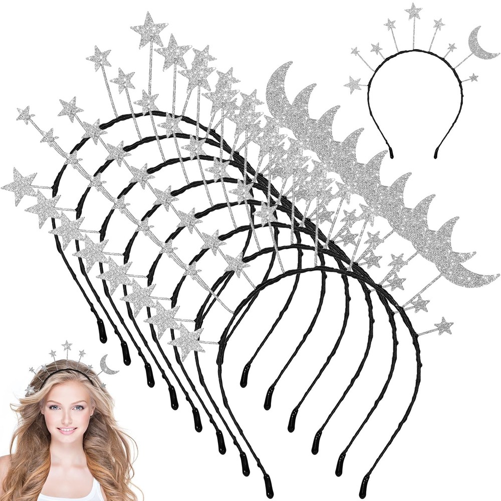 8 Pcs Star Moon Headband Silver Party Decor Hair Hoop Costume Accessories for…