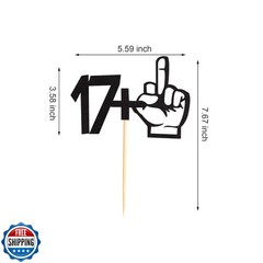 Arthsdite 17+1 Middle Finger Black Glitter Cake Topper – 18th Birthday Party