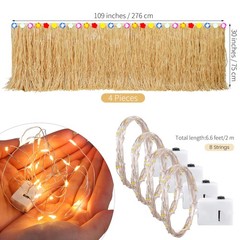 4 Pieces 9 Ft x 30 Inches Luau Grass Table Skirts with String Light Hawaiian …