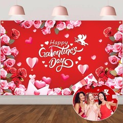 Large 71 X 43 Inch Happy Galentines Day Backdrop Banner, Red Pink Galentines Day