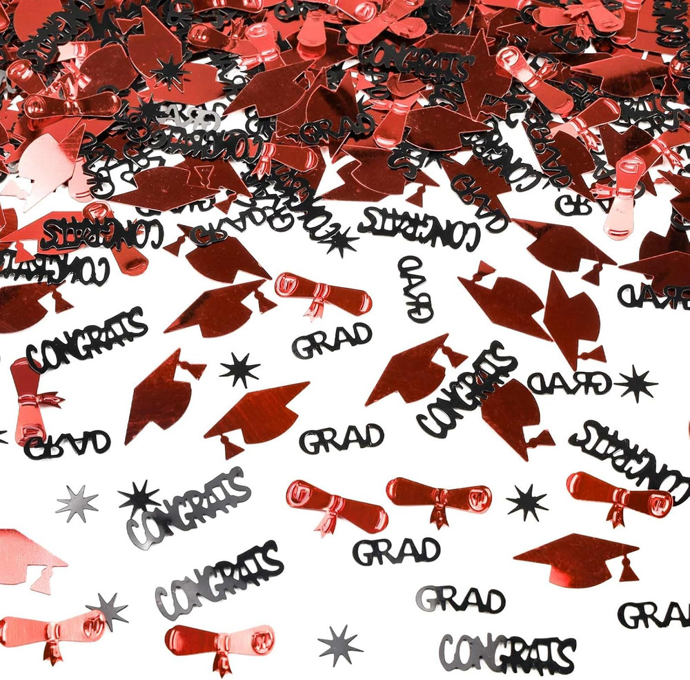 Red and Black Graduation Confetti 2026, 1000 Pcs Class of 2026 Table Centerpiece