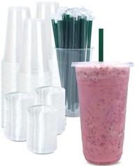 [100 SETS] 32 oz Clear Plastic Cups with Lids and STRAWS, Disposable Drinking…