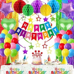 Colorful Rainbow Birthday Party Decorations Honeycomb Ball Garland Banner