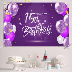 6x4ft Happy 15th Birthday Banner Backdrop – 15 Years Old Birthday Decorations…