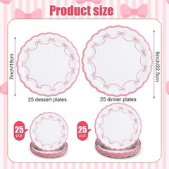 25 Place Setting Pink and White Scalloped Disposable Tableware Paper Plates