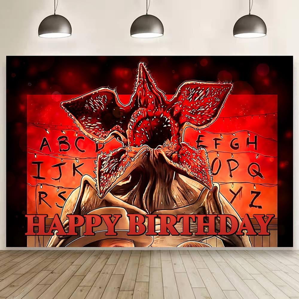 Stranger Demogorgon Happy Birthday Decorations Banner Backdrop Party (5x3ft)