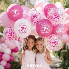 th Anniversary Balloons 38PCS 12Inch Latex Number Printed Balloons 1-9 7 Pink