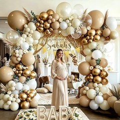 White Sand Gold Balloon Garland, Double Pearl White Gold Cream Beige Balloons…