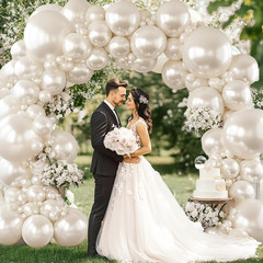 Pearl White Sand Balloons Arch Kit, Double Stuffed Pearl Beige Cream Balloons Di