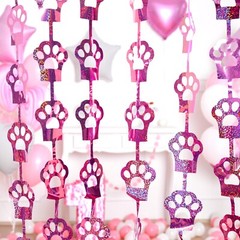 Cat Birthday Decorations, 2 Pack Pink Cat Paw Party Supplies 3.3×6.6 ft Foil …
