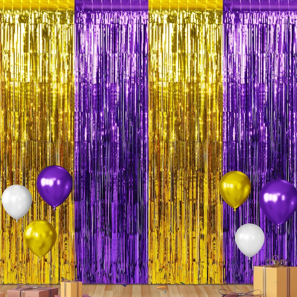 3Pack 3.3Ft x 6.6Ft Graduation Foil Fringe Curtain Backdrop Decorations, Purp…