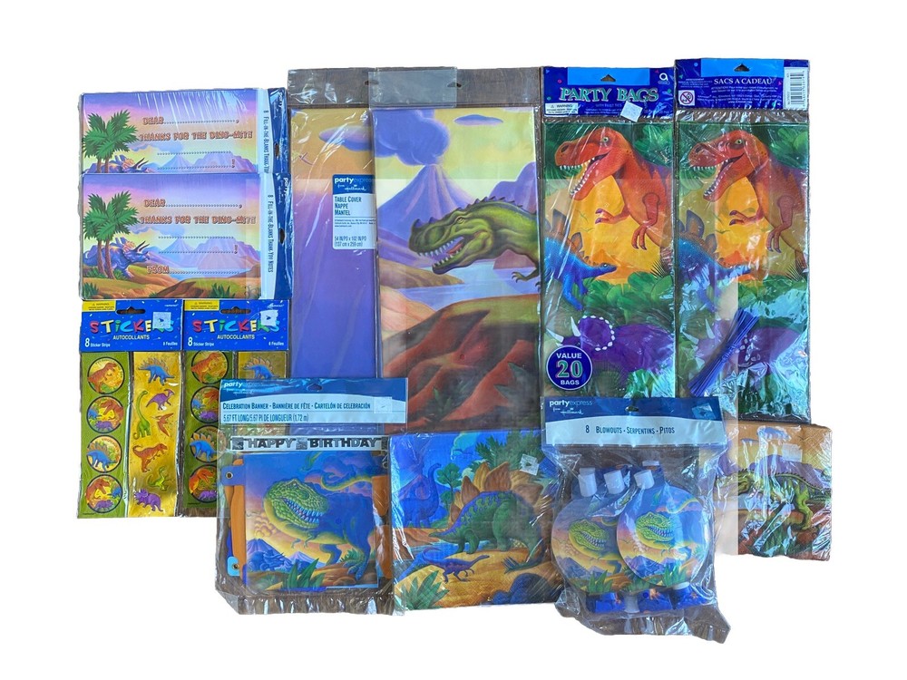 Dinosaur Party Supplies Table Covers, Bags, Napkins, Banners, Stickers Set