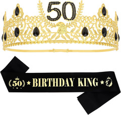 50Th Birthday Decorations for Him 50Th Birthday King Crown and Sash Kit for Men
