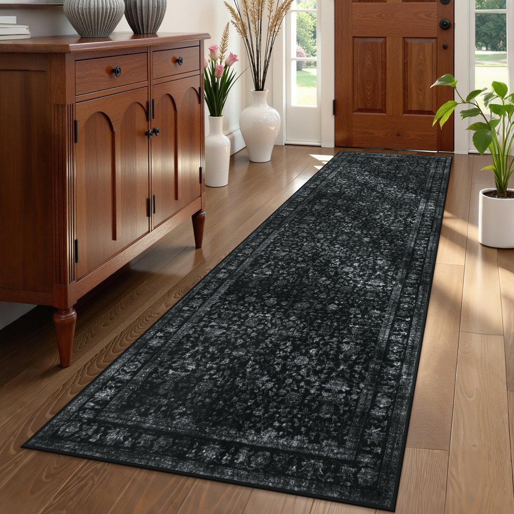 LEEVAN 2.6×8 Black Distressed Runners for 2.5’x8′, Ancient