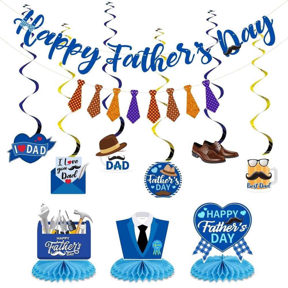 Arosche Fathers Day Decorations Banner Hanging Swirls Honeycomb Multi Color