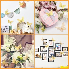 48 Pcs Gold 3D Butterfly Decorations, 4 Styles 3 Sizes, Butterfly Wall Decor, Pa