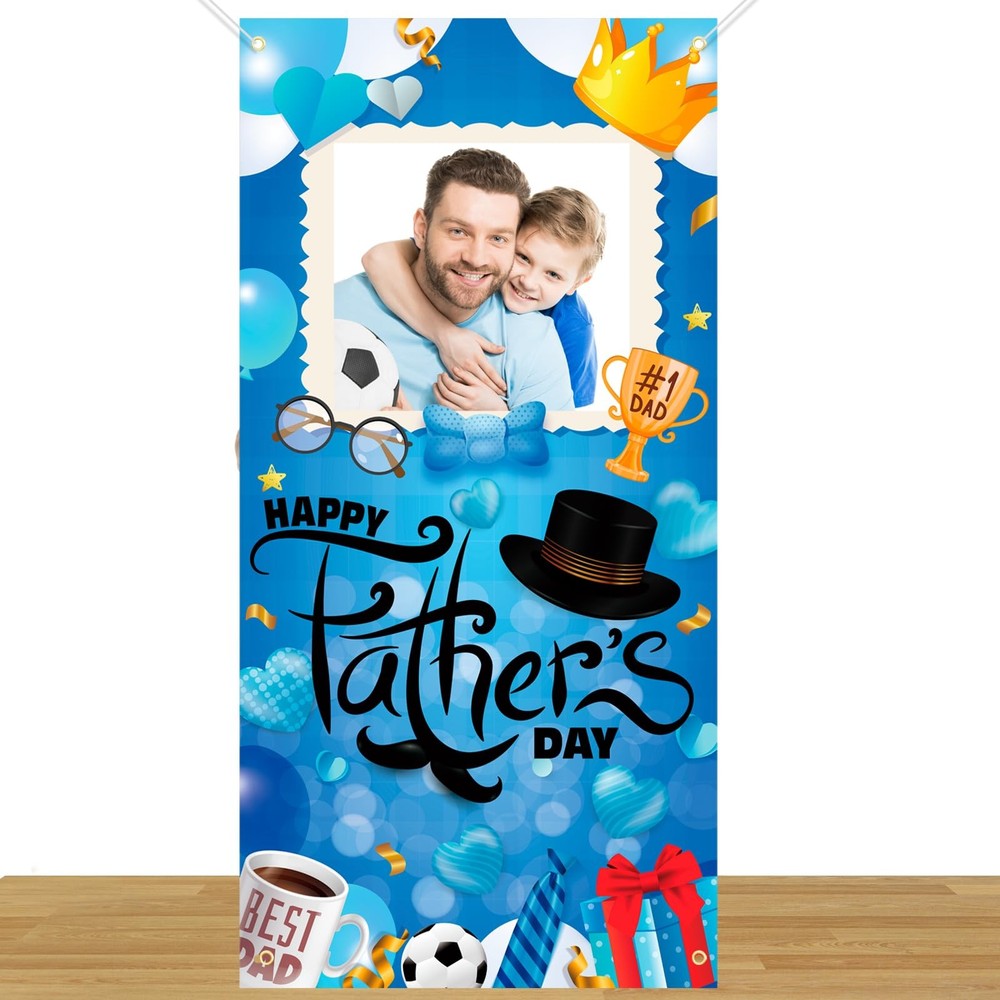Father’s Day Photo Frame Banner, Fathers Day Blue Photo Booth Props Door Banner