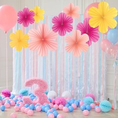 Colorful Paper Flower Decorations – Wall Decor, Floral Backdrop, Hanging Fans, C
