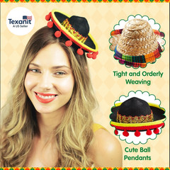 6 PCS Cinco De Mayo Fiesta Fabric and Straw Sombrero Headbands Party Costume for