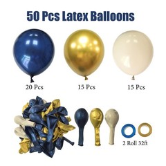 Navy Blue Metallic Gold White Balloons, 50 Pcs 12 Inches Navy Blue and Gold W…