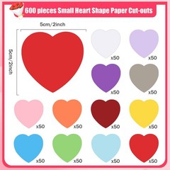 Heart Paper Cutouts Assorted Colors Valentines Wedding Board 2 Inch 600 PCS