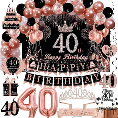 Rose Gold 40th Birthday Decorations Kit Banner Balloons Backdrop Party Supplies